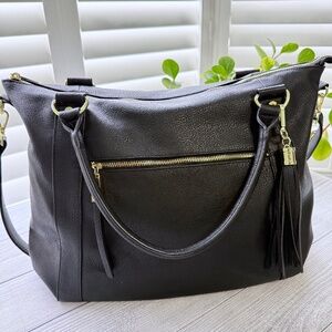 Steve Madden Marlow Tote Bag | Black Faux Leather | Gold Hardware | OS | EUC
